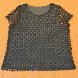 Crochet front blue Women's Blouse with fabric back